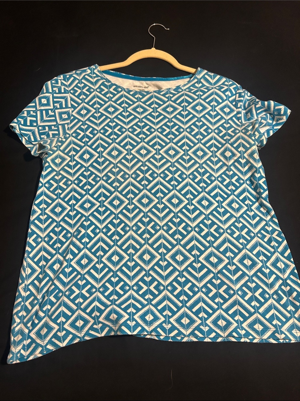 Westbound Teal and White Geometric Short Sleeve Tee